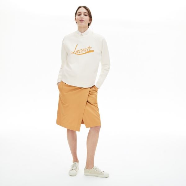 Lacoste Signature Print Crew Neck Sweatshirt - Mikiny Dámské Bílé / Světle Hnědé | CZ-C4k2kY